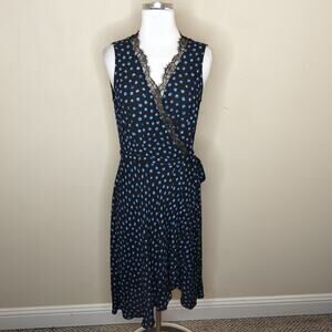 BCBG Maxazria Wrap Dress Polka Dot Lace Trim Sleeveless